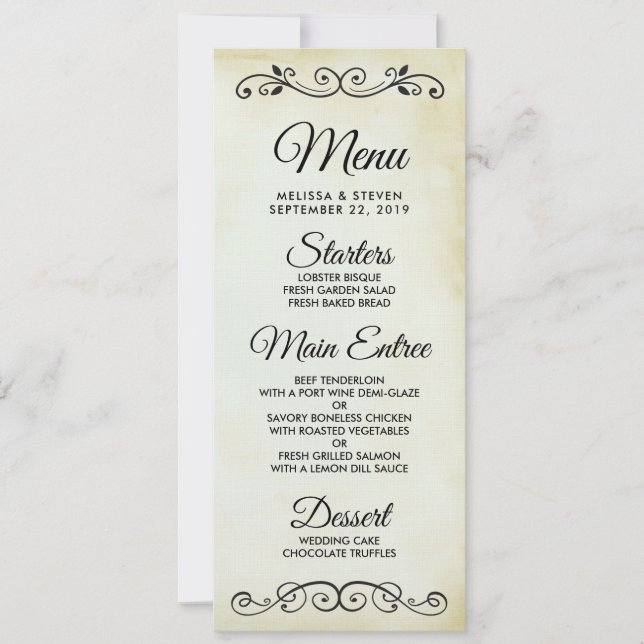 Convite Menu Vintage Old Fashiked Western Theme Wedding (Frente)