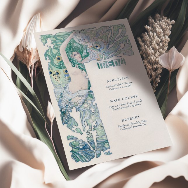 Convite Menu Vintage Smermaid Art Nouveau (Criador carregado)