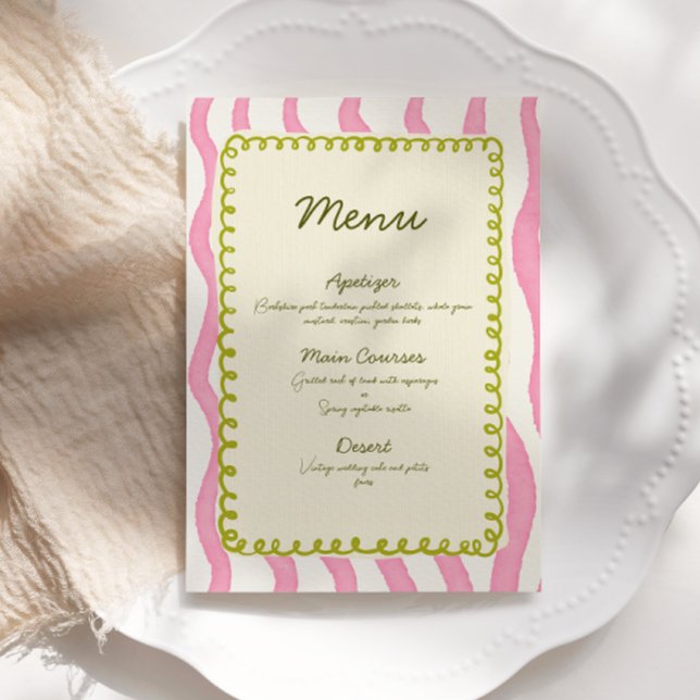 Convite Menu Whimsical Modern Pink & Green Wedding (Criador carregado)
