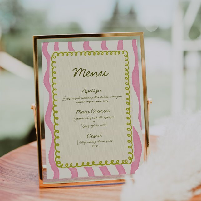 Convite Menu Whimsical Modern Pink & Green Wedding (Criador carregado)