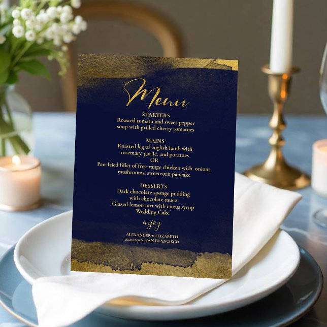 Convite Menus de Casamento de Aquarela | Abstrato Azul Dou (Criador carregado)