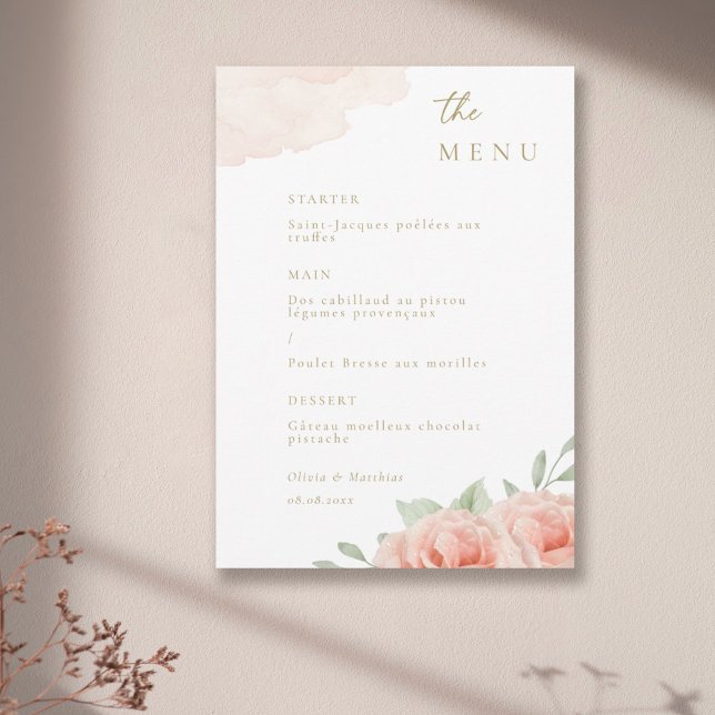 Convite Menus de Casamento Elegante de Rosas Rosa Escuras  (Criador carregado)