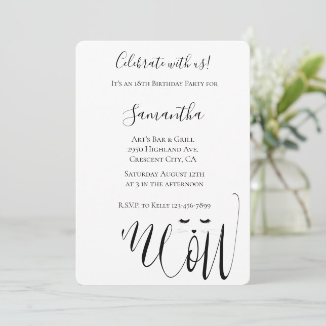 Convite Meow Cat Birthday (Em pé/Frente)