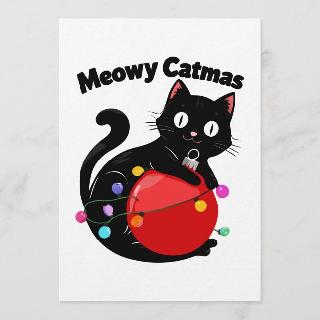 Convite Meowy Catmas - Cat with Christmas ornament (Frente)