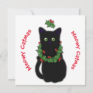 Convite Meowy Catmas desenhando Holly berry Natal