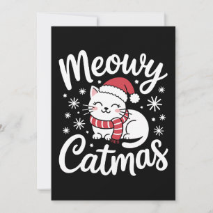 Convite Meowy Catmas Natal Gato Papai Noel Chapéu Cachecol