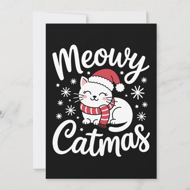 Convite Meowy Catmas Natal Gato Papai Noel Chapéu Cachecol (Frente)