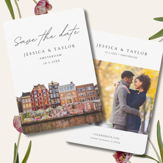 Convite Mercado de Flores de Casamento em Amsterdã - Save  (Amsterdam Save the Date )