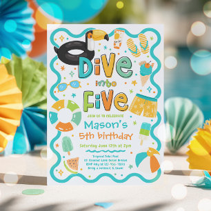 Convite Mergulhe em Cinco Aniversário de 5 anos de Festa d
