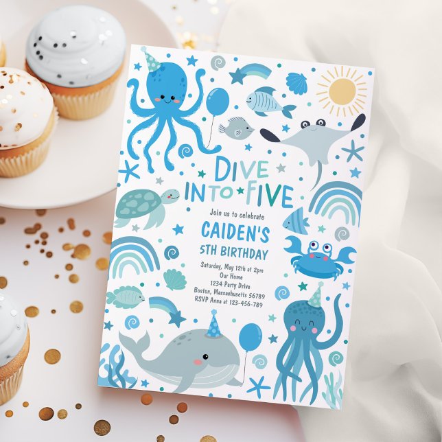 Convite Mergulhe Em Cinco Criações Do Mar Festa de anivers (Criador carregado)