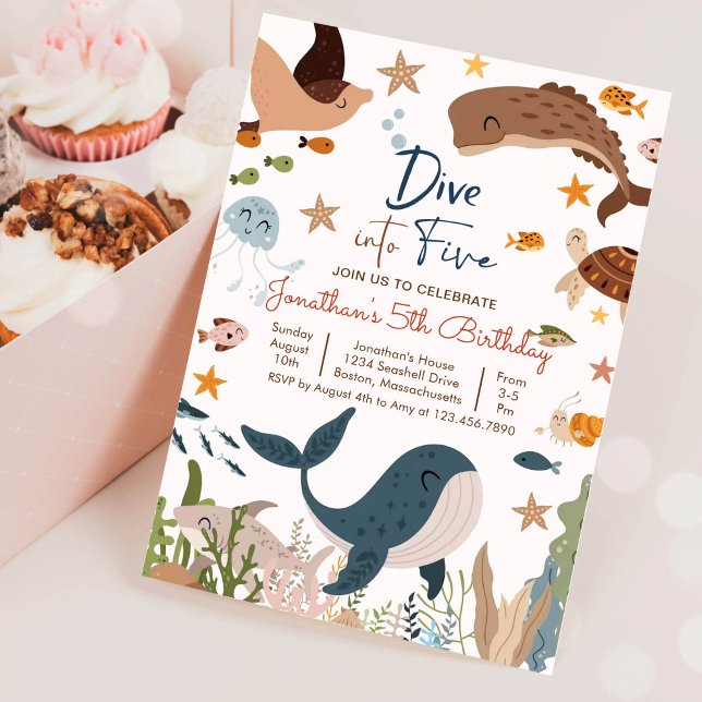 Convite Mergulhe Em Cinco Embaixo Da Festa de aniversário  (Criador carregado)
