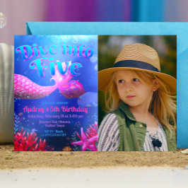 Convite Mergulhe em Cinco - Sereia com Paisagem de Foto