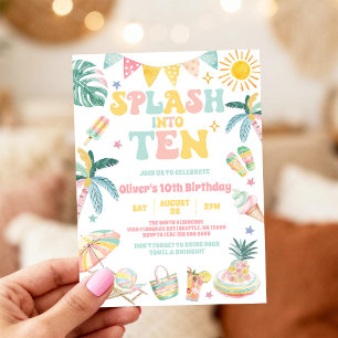 Convite Mergulhe Em Dez Verão Tropical Aniversário de 10 a