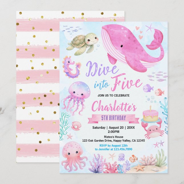 Convite Mergulhe em 'Five Under The Sea' 5º Aniversário Ro (Frente/Verso)