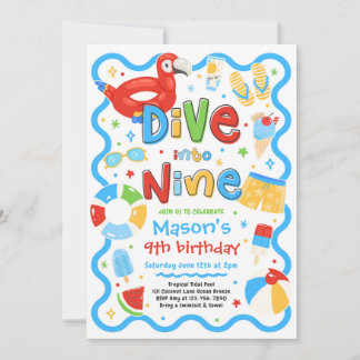 Convite Mergulhe Em Nove Festa de Aniversário de 9 Anos na