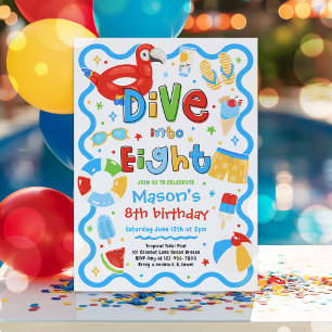 Convite Mergulhe Em Oito Verão Festa na Piscina 8º Anivers