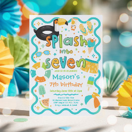 Convite Mergulhe Em Sete Festa de Aniversário de 7 Anos na