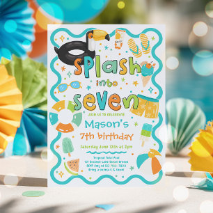 Convite Mergulhe Em Sete Festa de Aniversário de 7 Anos na