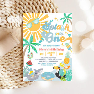 Convite Mergulhe em uma Festa de Verão de 1º Aniversário