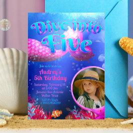 Convite Mergulhe no Cinco - Sereia com Foto 