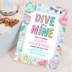 Convite Mergulhe no Nono Aniversário da Festa na Piscina