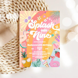 Convite Mergulhe no Nono Verão Arco-íris Sol Aniversário d