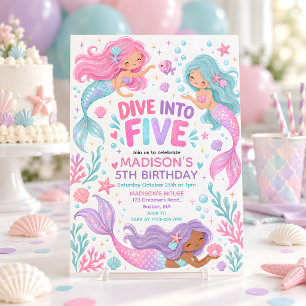 Convite Mergulhe no Quinto Aniversário da Sereia Pastel