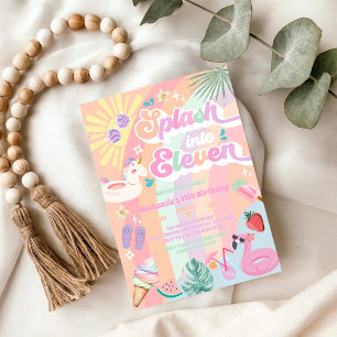 Convite Mergulhe no Verão Arco-íris do Sol de Onze Anivers