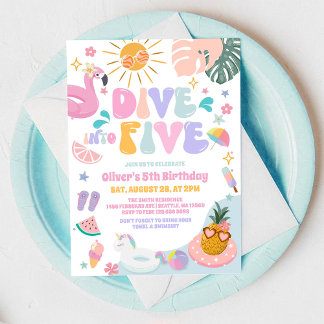 Convite Mergulhe nos Cinco Aniversário de 5 anos de Festa