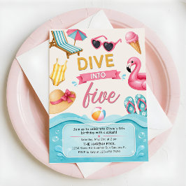 Convite Mergulhe nos Cinco Aniversário de Festa de Piscina