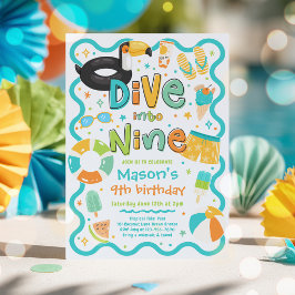 Convite Mergulhe nos Nove Aniversário de 9 anos de Festa d