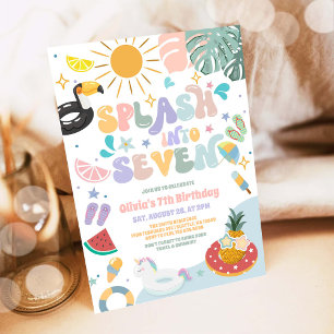Convite Mergulhe nos Sete Festa na Piscina Verão Aniversár