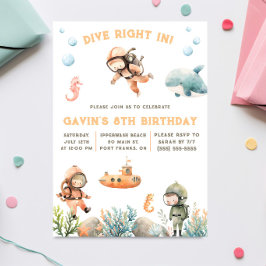 Convite Mergulhe, Sob o Mar, Aniversário de Mergulho Autôn
