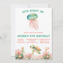Convite Mergulhe, Sob O Mar, Pastel Aniversário