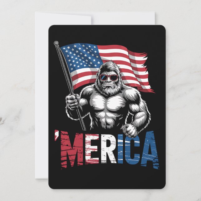 Convite Merica Bigfoot American Flag Patriótico 4 De Julho (Frente)