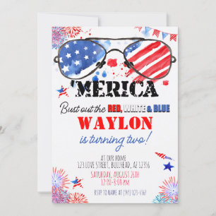 Convite "Merica Patriotic Red White e segundo aniversário