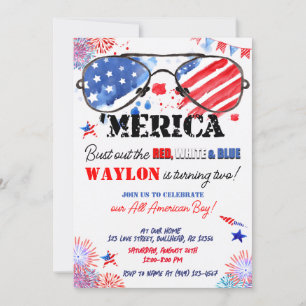 Convite "Merica Patriotic Red White e segundo aniversário
