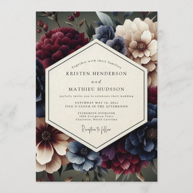 Convite Merlot Rembrandt Bloom Wedding (Frente)