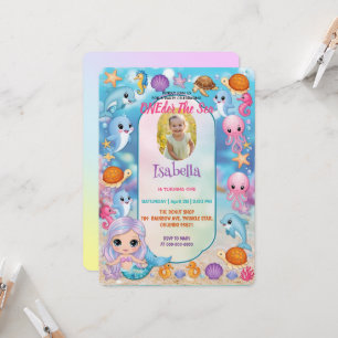 Convite Mermaid 1rua Foto de aniversário no mar