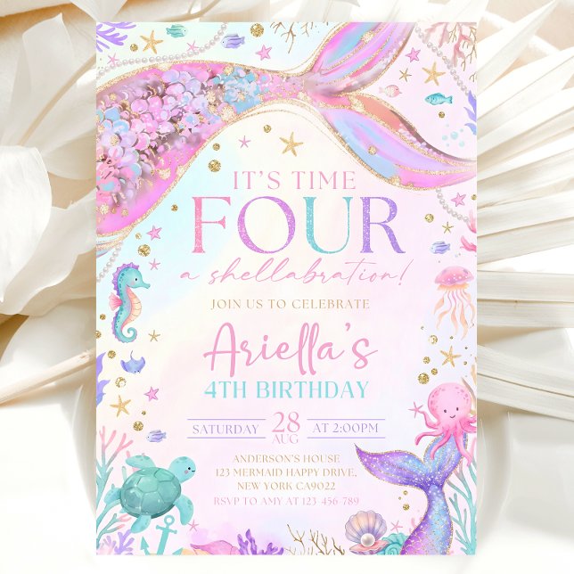 Convite Mermaid 4Th Birthday Invitation (Criador carregado)