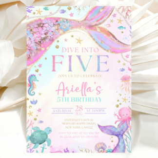 Convite Mermaid 5Th Birthday Invitation