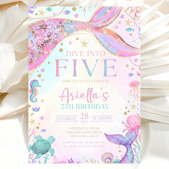 Convite Mermaid 5Th Birthday Invitation (Criador carregado)