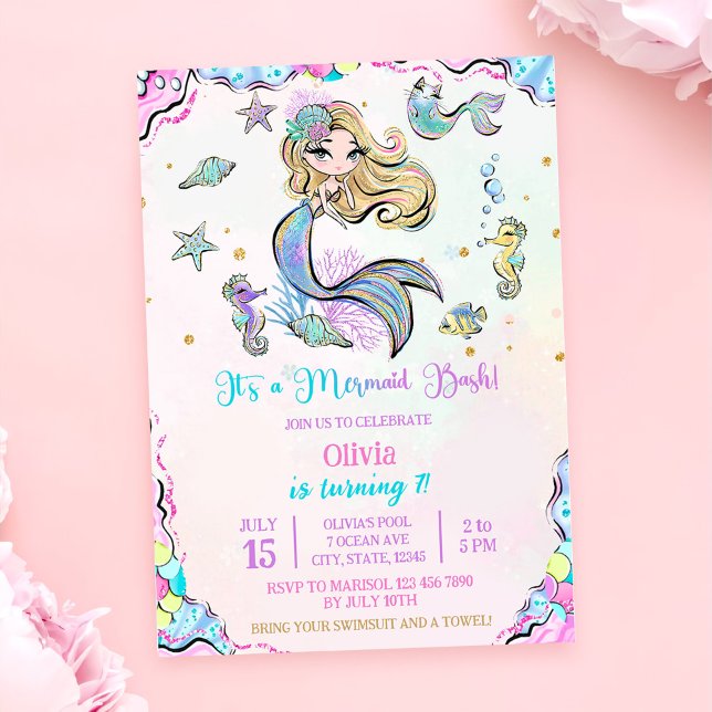Convite Mermaid 7 Birthday Mermaid Party (Criador carregado)
