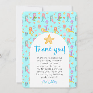 Convite Mermaid Aniversário Foto Obrigado