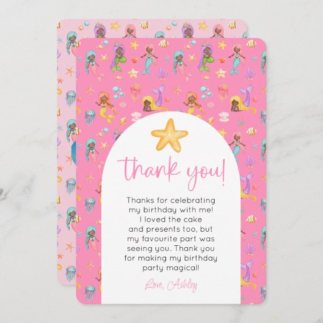 Convite Mermaid Aniversário Foto Obrigado (Frente/Verso)