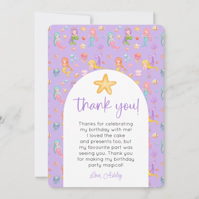 Convite Mermaid Aniversário Foto Obrigado (Frente)