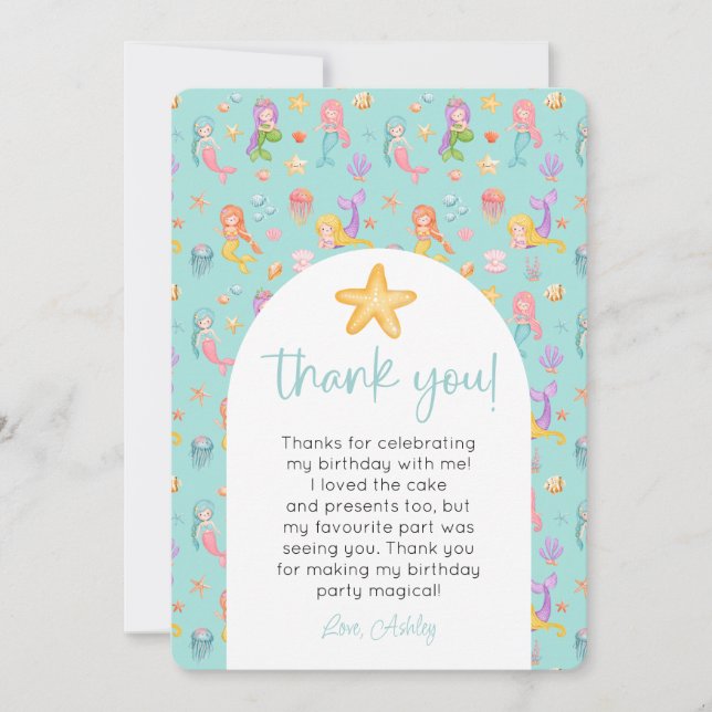 Convite Mermaid Aniversário Foto Obrigado (Frente)