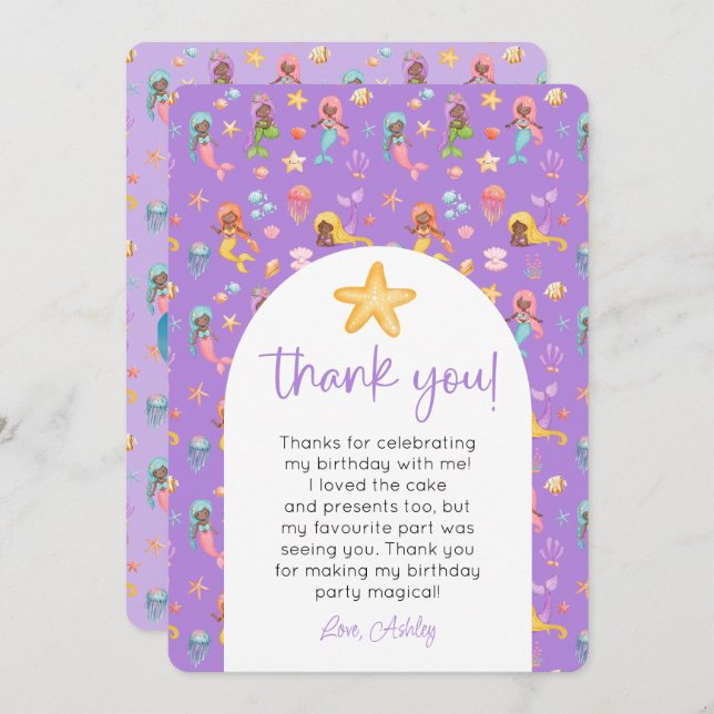 Convite Mermaid Aniversário Foto Obrigado (Frente/Verso)