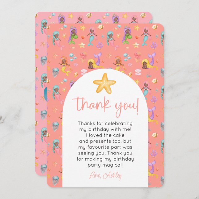 Convite Mermaid Aniversário Foto Obrigado (Frente/Verso)