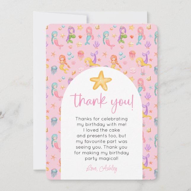 Convite Mermaid Aniversário Foto Obrigado (Frente)